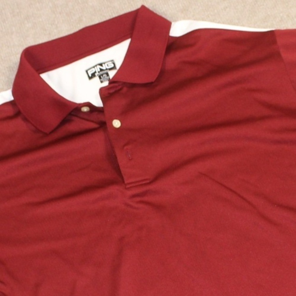 PING Performance Mens Golf Polo Shirt Large Maroon White Short Sleeve Athletic